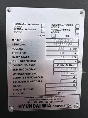 Used 2021 Hyundai WIA SE2200LSYA 5-Axis or More CNC Lathes California US | Machine Tool Bids #1486130