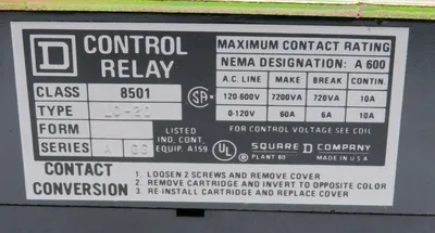 NEW SQUARE D MAGNETIC RELAY 8501 LO-20 SERIES A 8501LO20