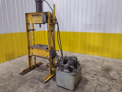 50 TON ENERPAC H-FRAME HYDRAULIC SHOP PRESS: YOBRO #23949