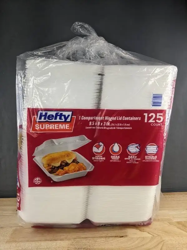 Hefty Supreme 1 Compartment Hinged Lid Containers, 125 count - Brand New