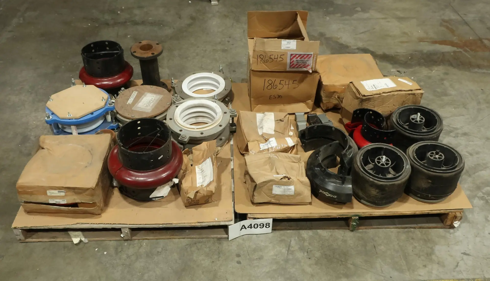 2 PALLETS OF ASSORTED COUPLINGS, EXPANSION JOINTS, REXNORD, TB WOODS, GOULDS