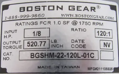 NEW BOSTON GEAR BGSHM-22-120L-01C GEARMOTOR 120:1 50-1175 BGSHM22120L01C