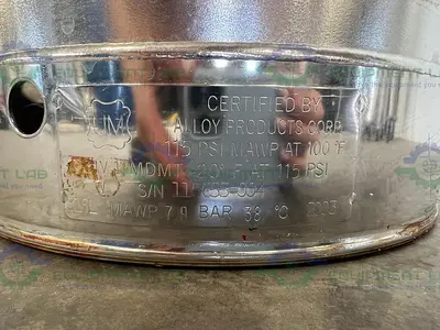 USED ALLOY PRODUCTS 30 LITER STAINLESS STEEL PRESSURE VESSEL 115PSI