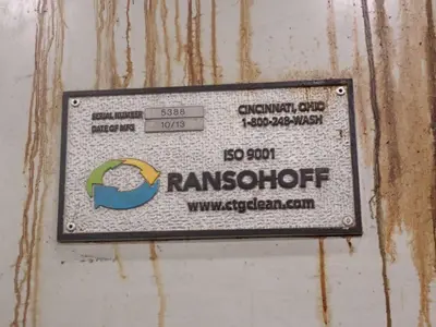 48" X 3-STAGE RANSOHOFF ROTARY DRUM BATCH AUTOMATIC PARTS DEBURR & WASHER SYSTEM, NEW 2013: YOBRO #24300