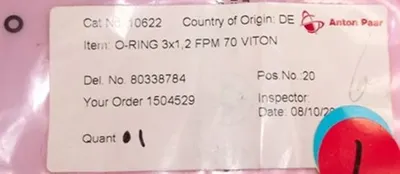 QTY. 1. ANTON PAAR O-RING 3 X 1,2 FPM 70 VITON, CA...