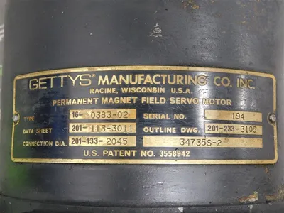 Getts Manufacturing Co. Inc. 16-0383-02 Permanent Magnet Field Servo Motor Used