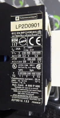 7.5 HP Telemecanique LP1 D0901 Reversing Contactor Assembly 1000V 8kV Used