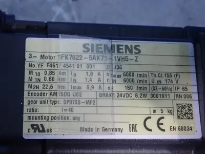 USED SIEMENS 1FK70225AK711VH51