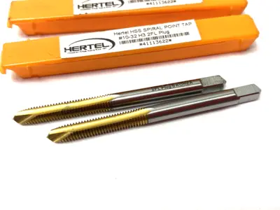 USED HERTEL SPIRAL POINT TAP: #10-32 UNF, 2 FLUTES, PLUG CHAMFER