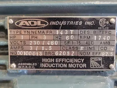 1 hp, 230/460 Volts, 1740 Rpm, 143T Induction Motor