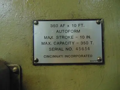 Used 1985 CINCINNATI INC 350AF X 10 Press Brakes Ohio US | Myers Technology Co., LLC #1542707