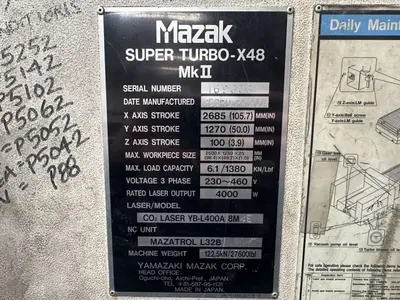Used 2004 MAZAK OPTONICS SUPER TURBO X48 MKII Laser Cutters Georgia US | The Equipment Hub #400035
