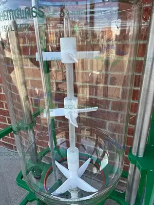 USED CHEMGLASS 150 LITER GLASS REACTOR W/ CHEMGLASS DIGITAL OVERHEAD STIRRER