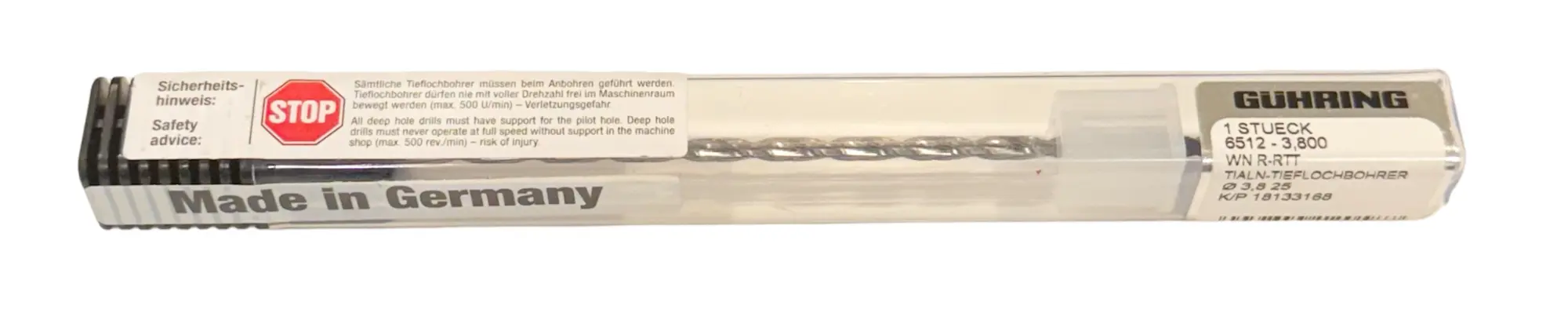 GUHRING #25 Solid Carbide Drill 25xD Coolant Thru 2FL TiAlN Tipped 135 Deg