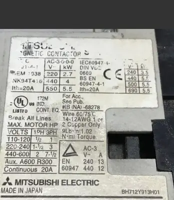 Used MITSUBISHI SD-N11 PLC Contactors | Ideal Machinery #618895