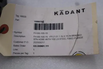 Kadant FH-SS-100-15 Johnson Flex Metal Hose FFLF-01 STOCK 1901