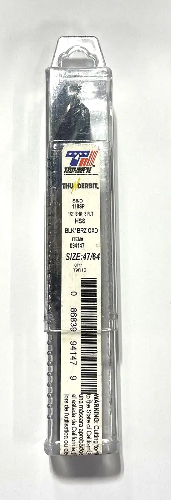 Triumph 47/64" Silver & Deming Drill Black Bronze Oxide 3 Flute 1/2" Shank USA
