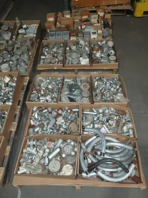 5 PALLETS OF ASSORTED CONDUIT AND CONDUIT FITTINGS, EATON, CROUS HINDS, SQUARE D