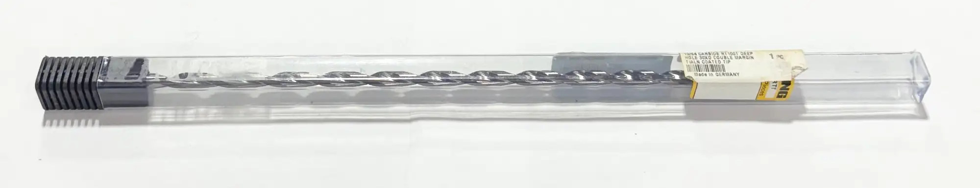 Guhring 19/64" Solid Carbide Drill 30xD Coolant Thru, 135 Deg, 2FL, TiAlN Tip