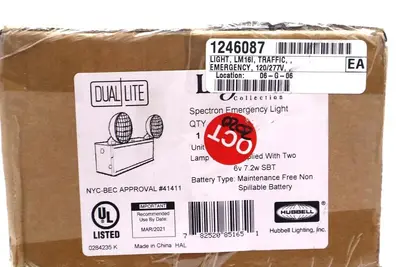 HUBBELL LIGHTING SPECTRON EMERGEMCY LIGHT NON SPILLABLE BATTERY STOCK #2493