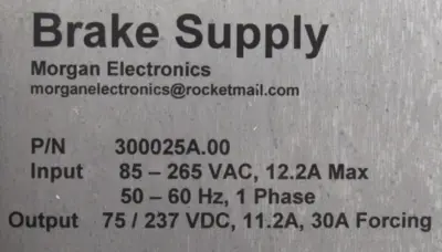 NEW MORGAN ELECTRONICS 300025A-00 BRAKE POWER SUPPLY 300025A00