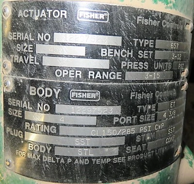 Fisher 4" type ET class 150 Control Valve , Unused Condition