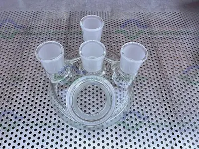 NEW CHEMGLASS CG-1946-50 REACTION VESSEL 5 NECK LID 200MM, 45/50 JOINTS.