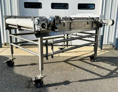 USED BURFORD SO72846 S.S. ACCUMULATION TABLE W/ 2-MOTORS