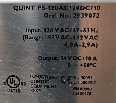 Phoenix Contact QUINT PS-120AC/24DC/10 Power Supply. 4E-17