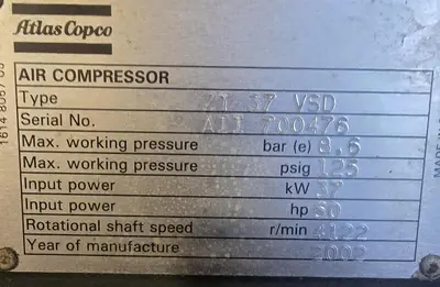 Used 2002 ATLAS COPCO ZT 37 VSD Non-Lube Air Compressors North Carolina US | DH Griffin Used Equipment #1383897