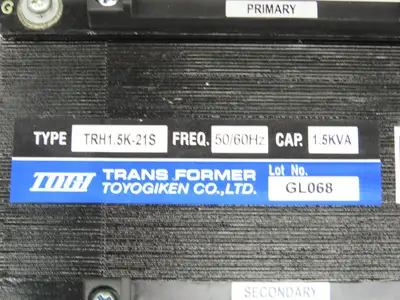 Toyogiken Step-Down Transformer 1.5kVA Pri 200-210-220V Sec 100-105-110V 1PH