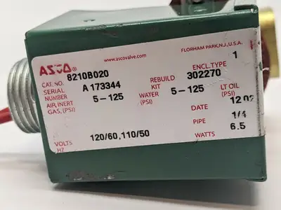 8210B020 | ASCO  Brass Solenoid Valve Normally Closed 1/4" NPT - Used