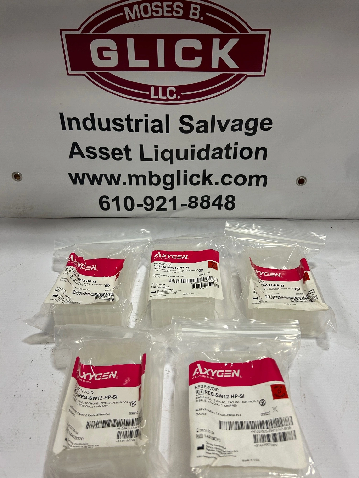 Corning Axygen RES-SW12-HP-SI Single Well High Profile Reagent Reservoir-5pc Lot