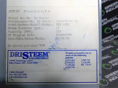 DriSteem STS-100C Steam-to-Steam Humidifier Controller Missing Latch Used