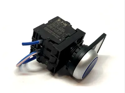 USED EATON PUSHBUTTON 22.5MM BLUE LED 230V 1NO W/ X3 M22-K10