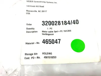 USED WEBER MOTOR CONNECTION CABLE 3-POL+PE 16/C30S