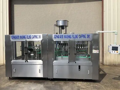 USED 2017 ZHANG J IAGANG, BEIJING CHINA TRI-BLOCK 40 VALVE BOTTLE RINSER, FILLER, CAPPER