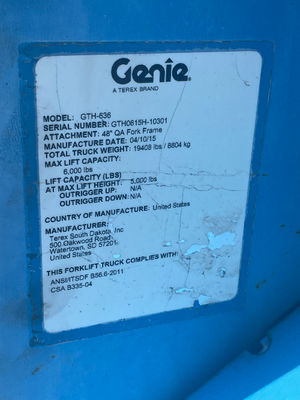 USED 2015 Genie GTH-636