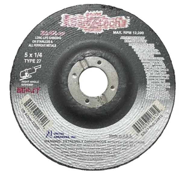 SAIT 5" x 1/4" x 7/8" Depreesed Center Grinding Wheel T27 Zirconia 24 Grit