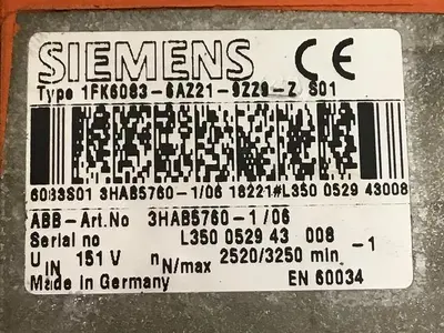 USED SIEMENS 1FK6083-6AZ21-9ZZ9-Z S01