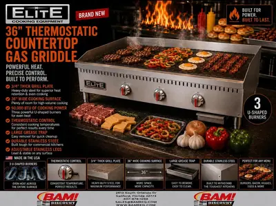 ELITE ETFG-36 Thermostatic Countertop Gas Griddle, " | 90,000 BTU