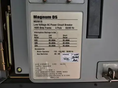 Magnum DS 600V 3200A 65kA Switchgear Lineup w/ MDS616 & MDS632 Breakers