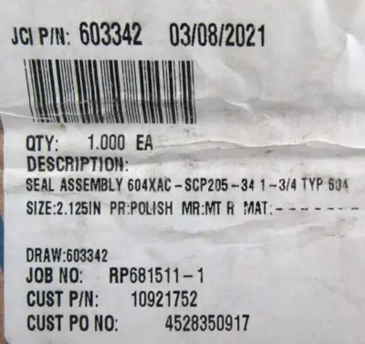 NEW JOHN CRANE 603342 MECHANICAL SEAL 2.125" TYPE 604 604XAC-SCP205-34 1-3/4