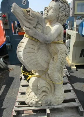Group of Four Antique Vicenza / LimeStone Carved Angels on Seahorses Fountains