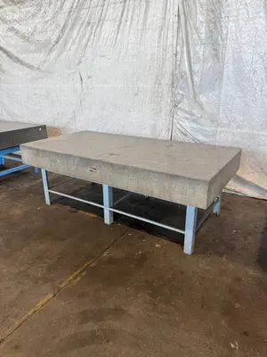 48" X 96" X 10" GRANITE SURFACE PLATE W/ STAND. STOCK # 0880925.