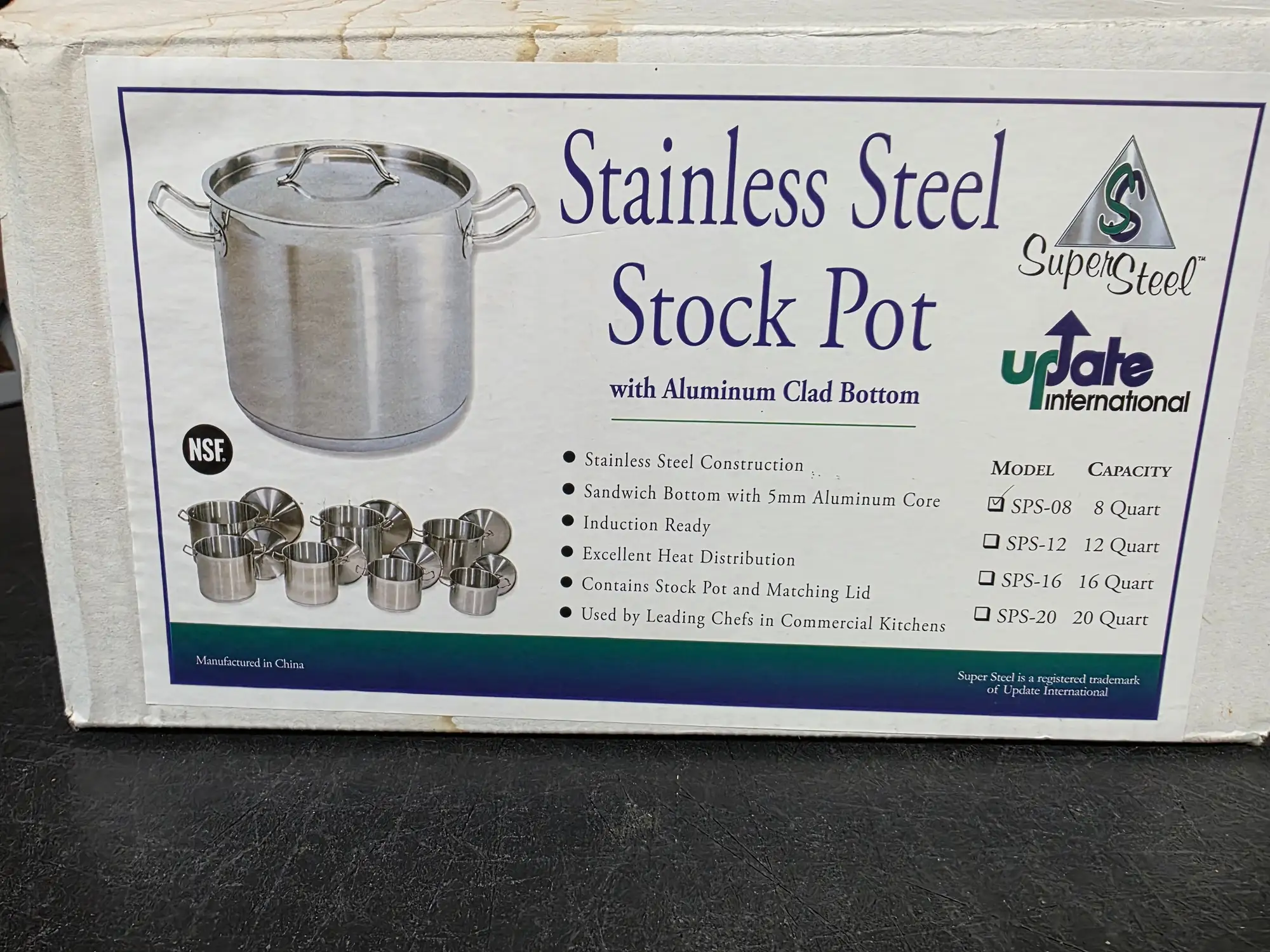 New | in-Stock Super Steel Unused Super Steel SPS-08 Stainless Steel 8 Qt Stock Pot w/Cover - TH3 Pans Illinois US | Falcon Restaurant Supply #1373891