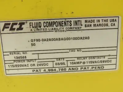 Fluid Components International GF90 Gas Flow Meter Controller