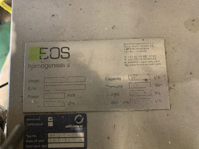 145 LPH @ 500 Bar Bos Homogeniser Type MOG 500B
