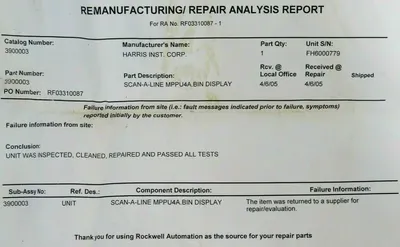 REFURBISHED HARRIS INSTRUMENTS 3900003 SCAN-A-LINE DISPLAY MPPU4A.BIN