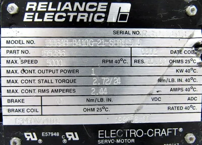 USED RELIANCE ELECTRIC 1326AB-B410G-21-SERIES C SERVO MOTOR 155286 1326ABB410G21